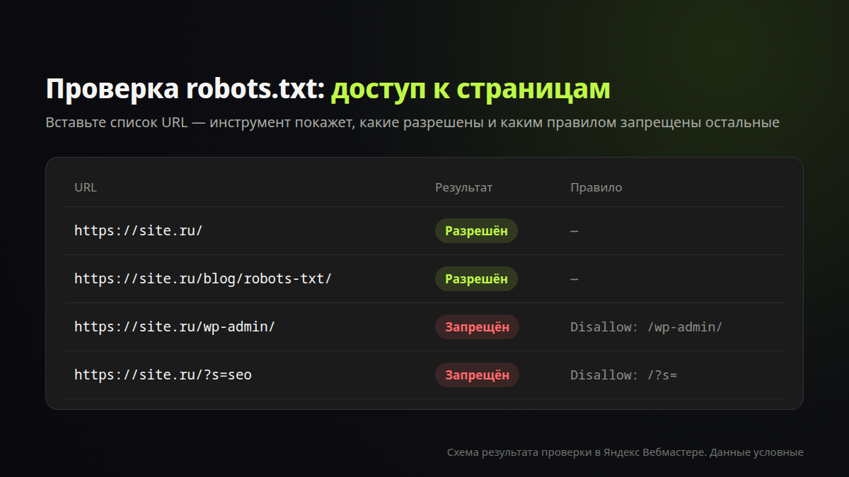 Проверка robots.txt в Яндекс Вебмастере: доступ к страницам